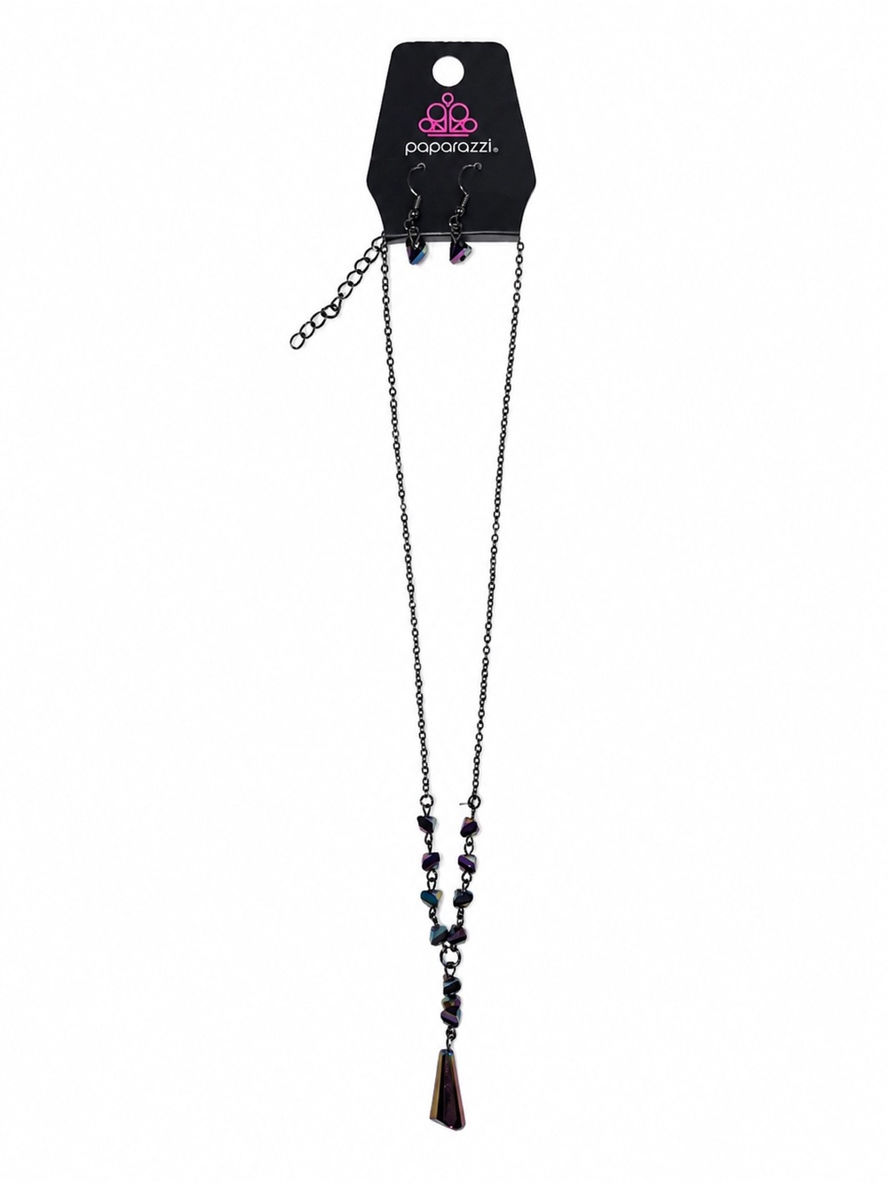 paparazzi Iridescent Purple Blue Black Y-Drop Necklace Set